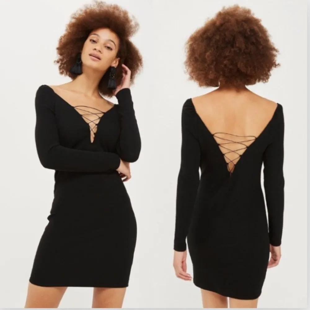 NEW Topshop Plunge Lace-Up Mini Bodycon Dress - Image 2