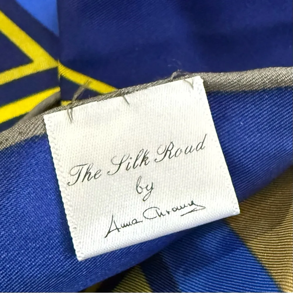 Vintage The Silk Road Anna Chrowy? Abstract Vibrant Color 100% Silk Scarf 42”X43 Blue - Image 9
