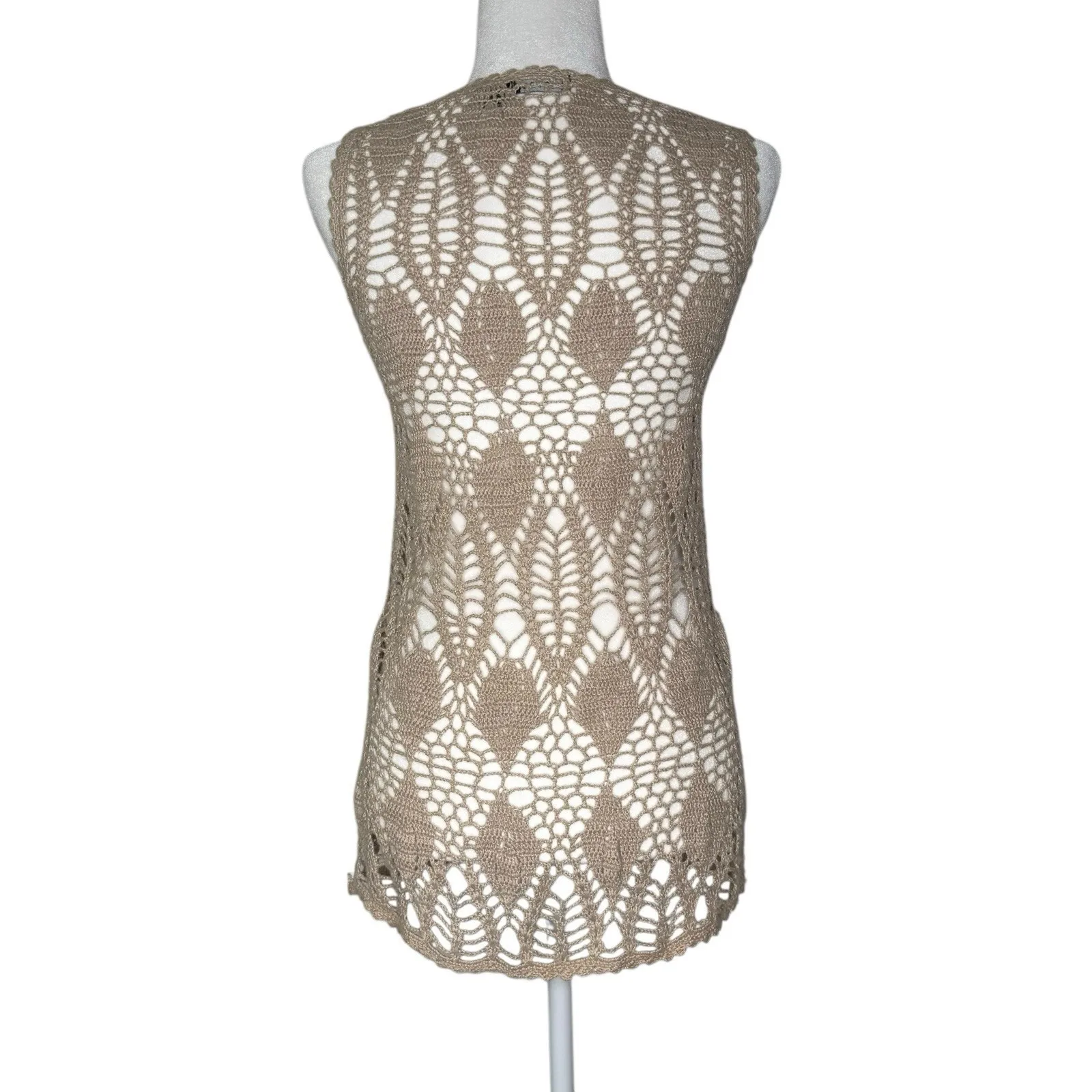 Y2K Vintage‎ Wet Seal Tank Top L Boho Crochet Bow Tie Tunic Beachy Cover Shirt - Image 5