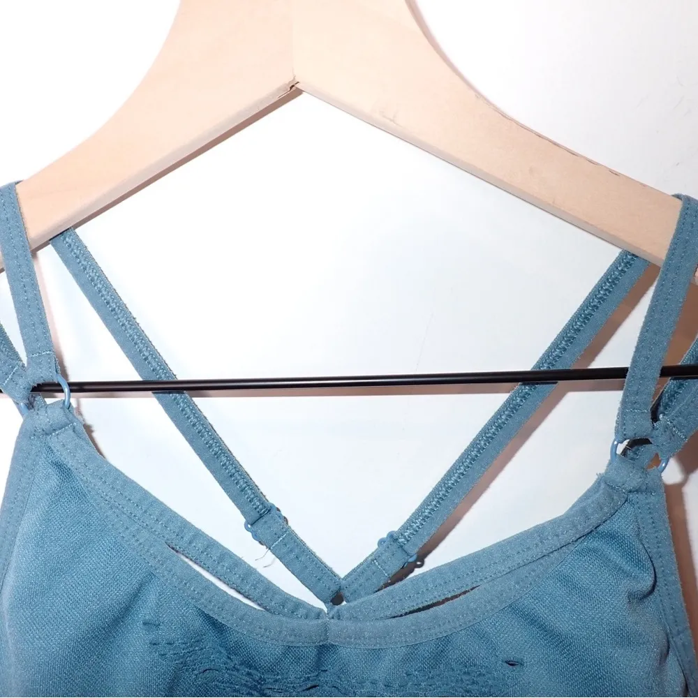 Gymshark Bra Top Womens Energy Seamless Strappy Laser Cut Workout Stone Blue - Image 5