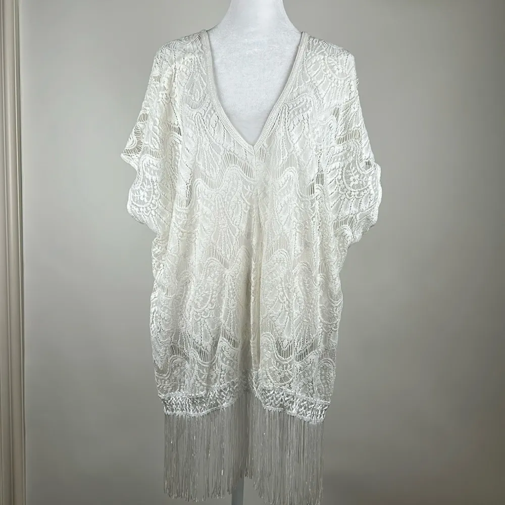 Victorias Secret Swimsuit V Neck Swim Cover Up White Crochet Fringe Hem XS/S - Image 2