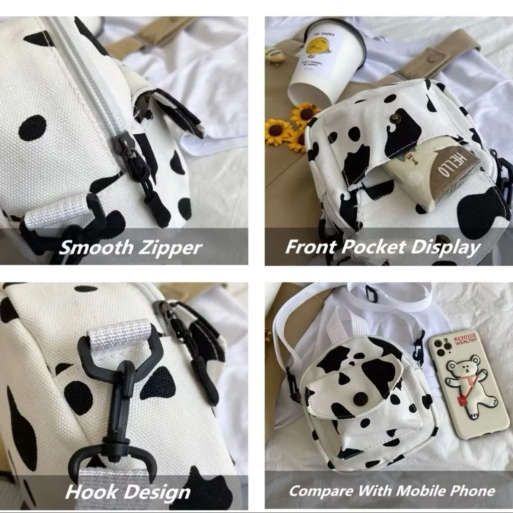 COW Canvas Handbag Women's Retro Cow Satchel - Crossbody Mobile Phone Ba… - Image 7