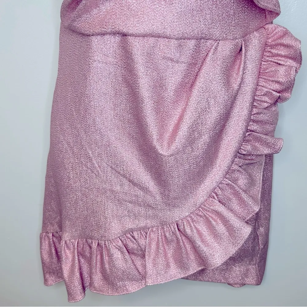Topshop Pink Metallic One Shoulder Party Dress Size 8 - Image 9