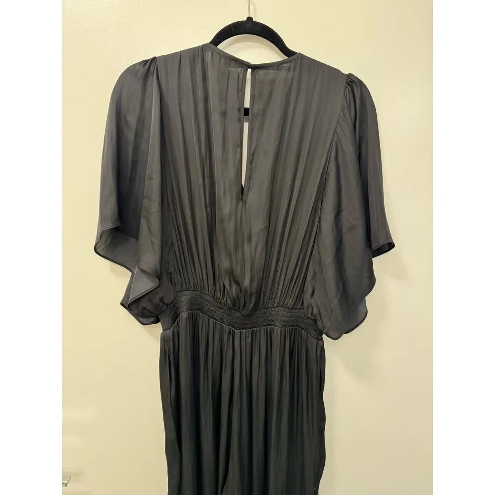 Maje $345 Black Satin Pant Jumpsuit Elastic Waist Size 42/ XL Flutter Sleeves - Image 10