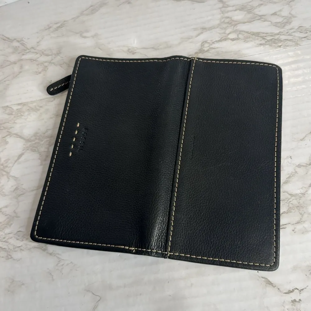 Fossil Black Pebbled Leather Wallet cardholder checkbook - Image 10