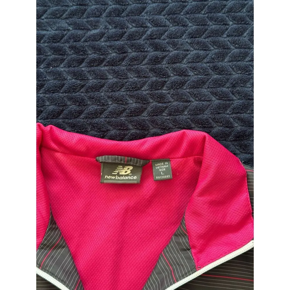 New Balance‎ Women's Hooded Windbreaker Jacket Gray Pink Striped Size L - Image 5