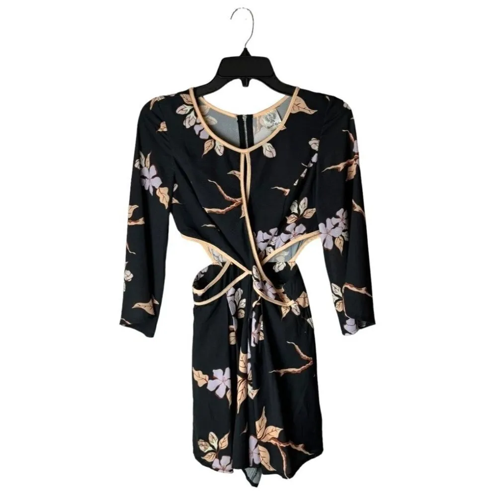 Angel Biba Black Floral Print Long Flare Sleeve Cut Out Detail Romper Size 6‎ - Image 2