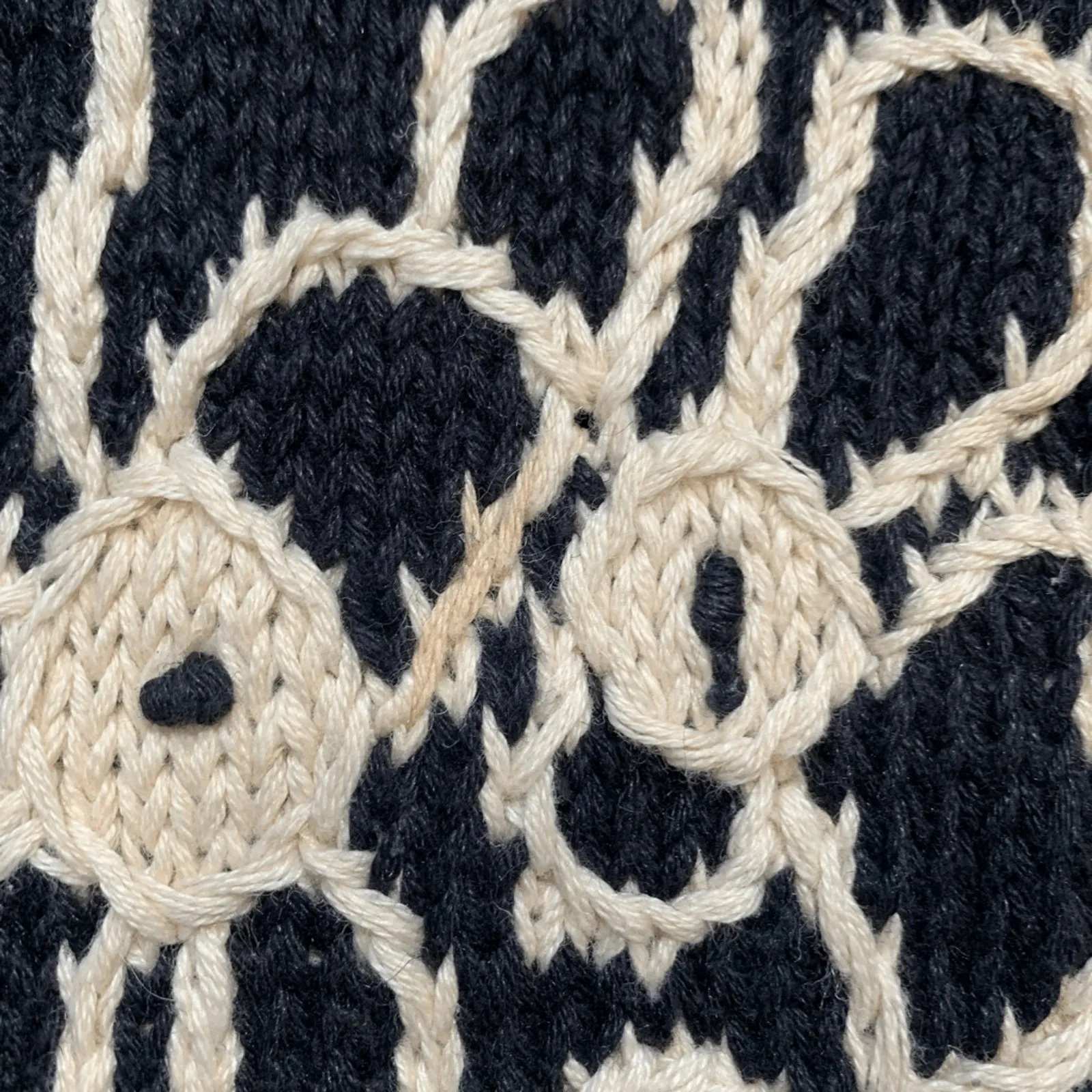 Vintage Express Handknit Floral Cardigan Black Cream XS Chunky Cottage Eclectic - Image 6