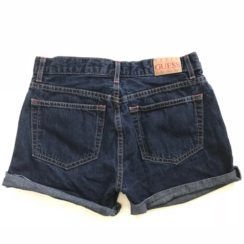 Vintage GUESS 90’s Dark Blue Rinse High Rise Denin Jean Shorts Size 26 - Image 2