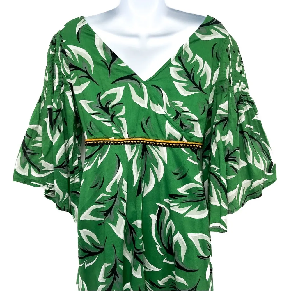 Anthropologie Vanessa Virgin Leaf Print Tropical Flair Sleeve Mini Dress Size 4 - Image 7
