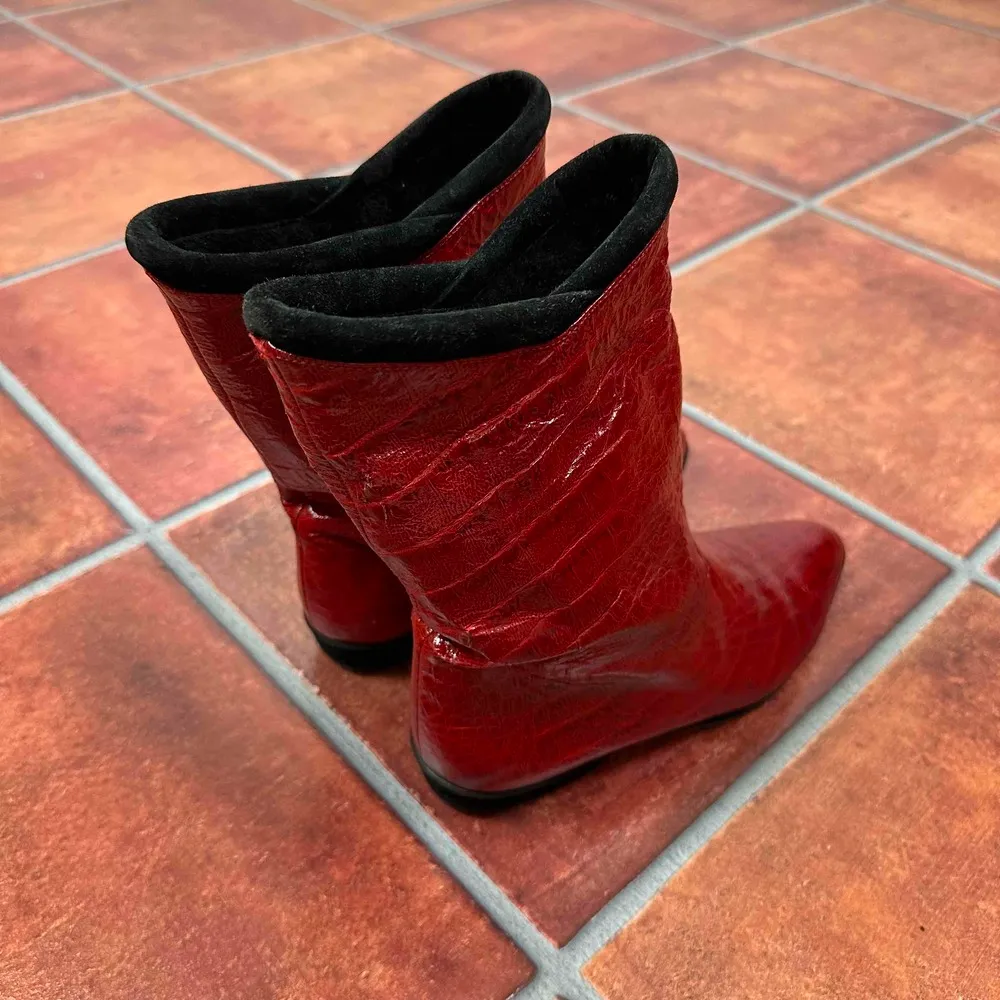 Maud Frizon Red Crocodile Pattern Pointed Toe Western Boots Size EU 36 - Image 11