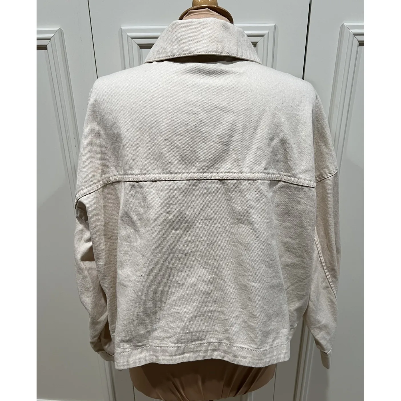 Old Navy Crop Utility Jacket Size XL Petite Natural Beige Canvas Jacket Oversize - Image 6