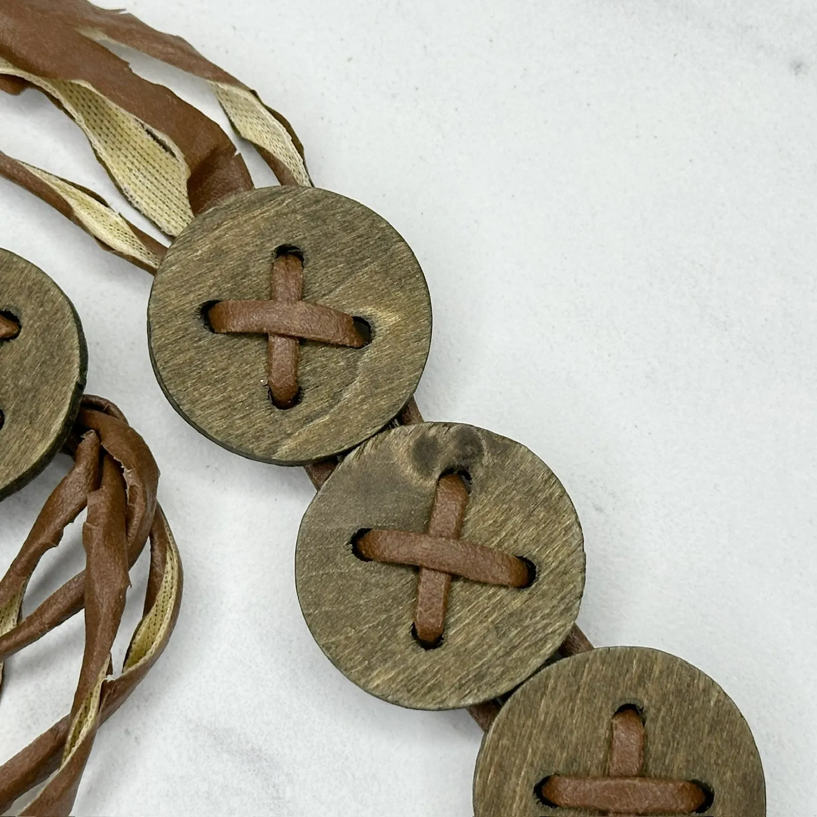 Wood Beaded Faux Leather Tie Belt Small (S) Boho Hippie Festival X - Image 7