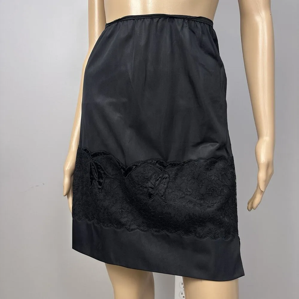 Vintage Sharon Lingerie Very Short Half Slip Nylon Medium RN 21310 Lace Applique Black - Image 3