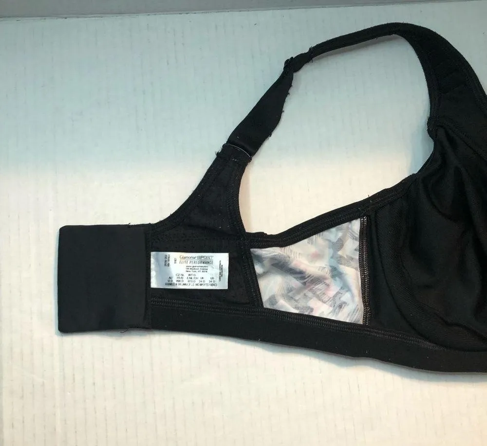 Glamorise Sports Bra Elite Performance Double Layer Black Pattern Sz 34D GUC - Image 11