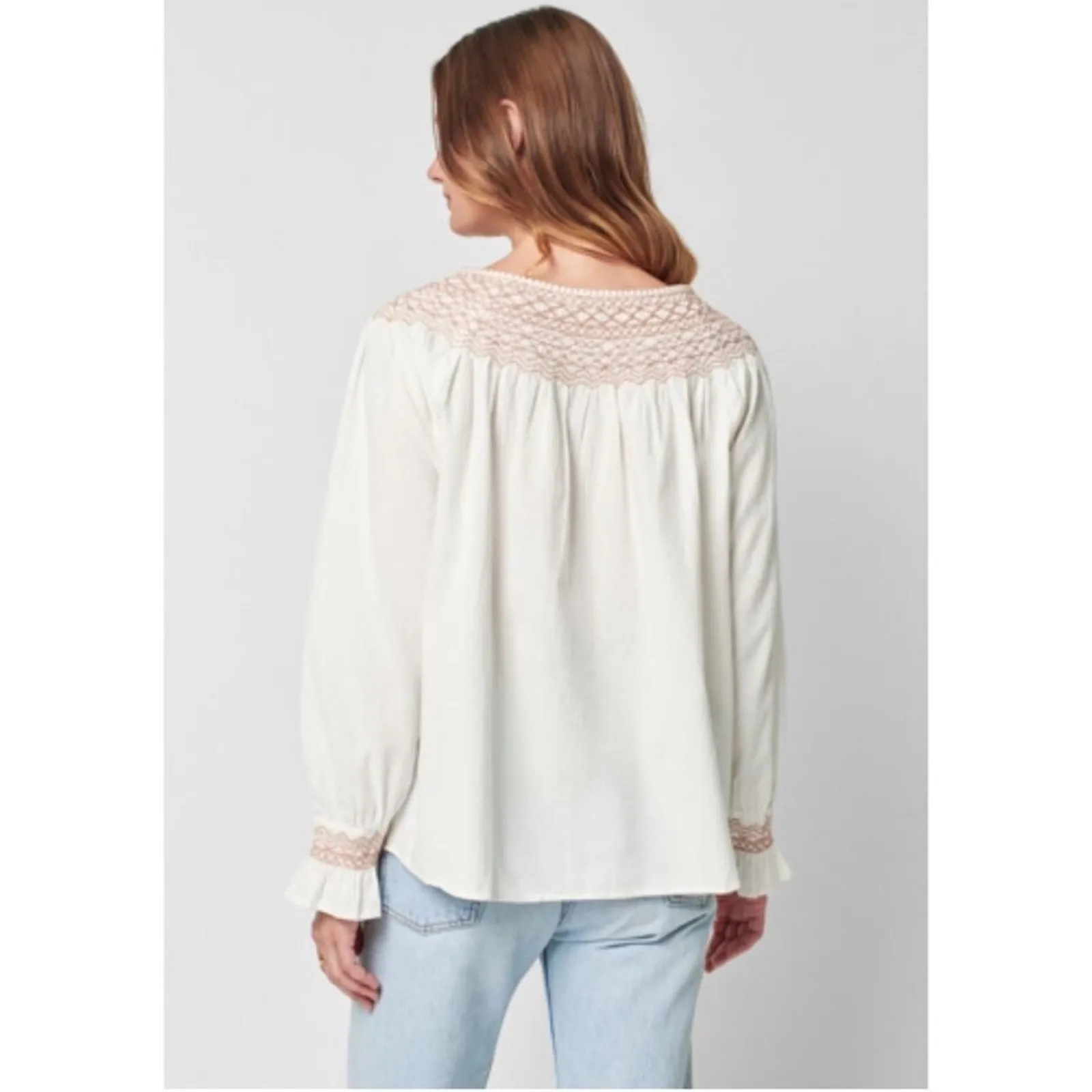 Faherty Laura Embroidered Peasant Blouse in Whisper White Size Small - Image 2