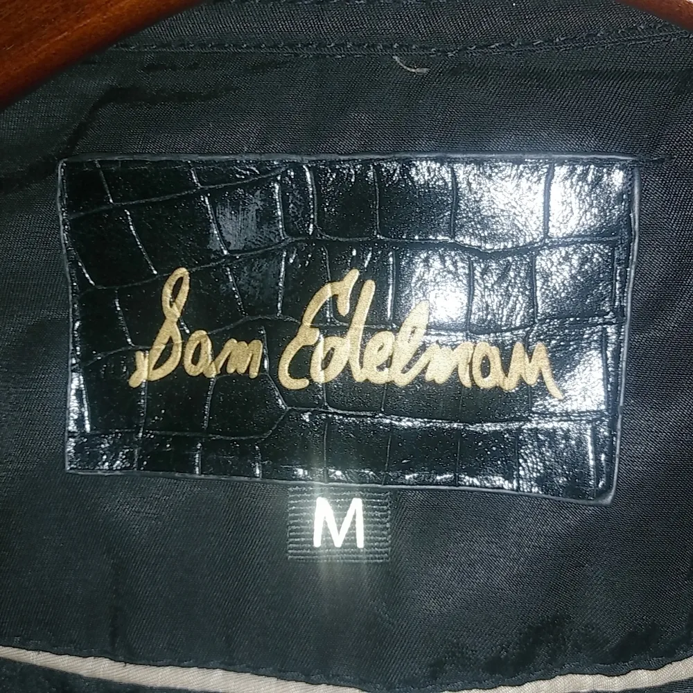 Sam Edelman M Double Breasted Mini Trench Nylon Car Coat in Black Beige - Image 4