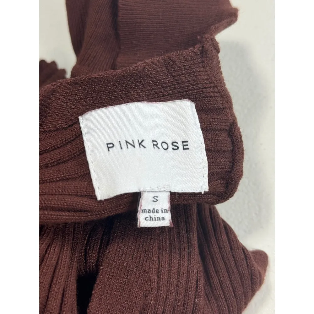 Pink Rose Brown Ribbed Mock Neck Sleeveless Cutout Midi‎ Dress Size S - Image 7