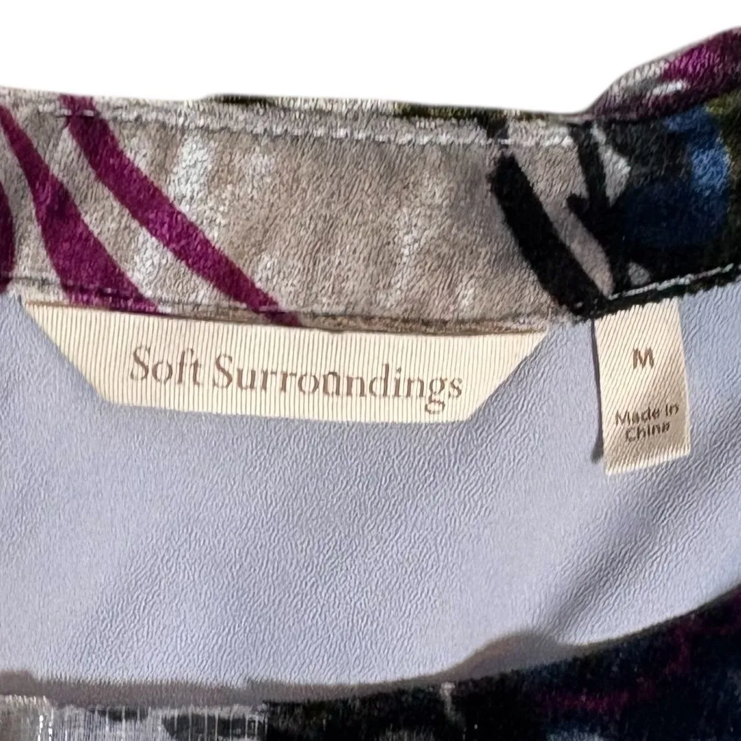 Soft Surroundings Annika Velvet Floral Print Midi Dress Aster Gray Med - Image 6