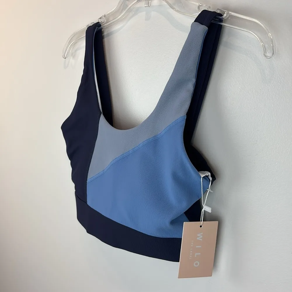NWT Wilo the Label Anthropologie Ribbed Blue Color Block Sports Bra Padded Sz S - Image 4