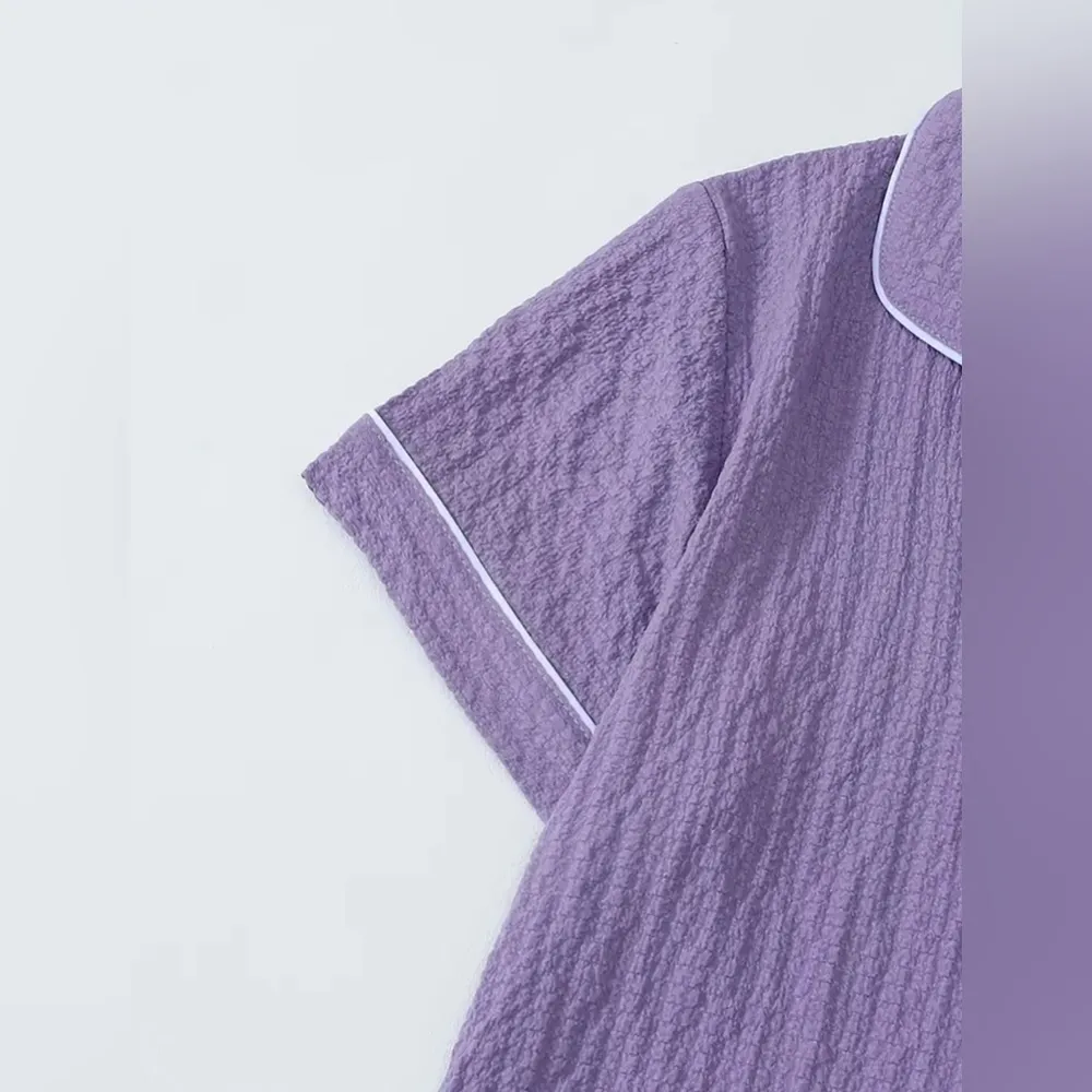 Lavender Purple Pajama Set Women’s M | Textured Sleepwear Shorts Heart Pocket Size M - Image 5