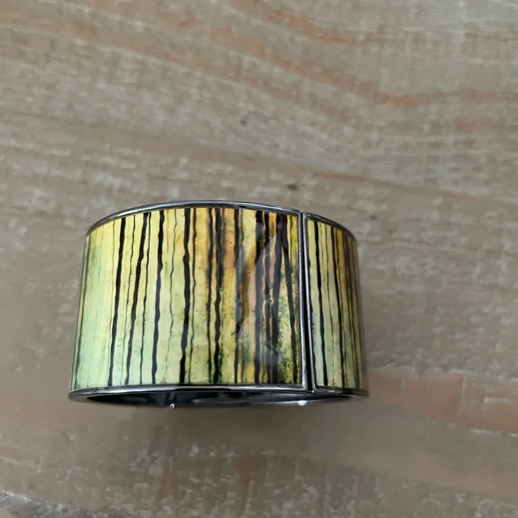 Lia Sophia Striped Stretch Green and Black Statement Bracelet - Image 5