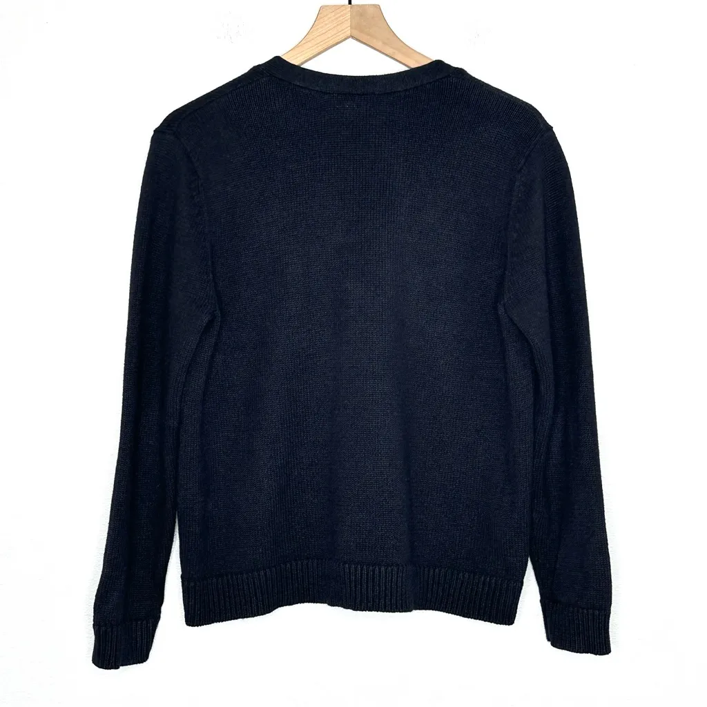 Vintage Classic Elements Winter Christmas Black Knit Cardigan Sz M Poinsettia - Image 7