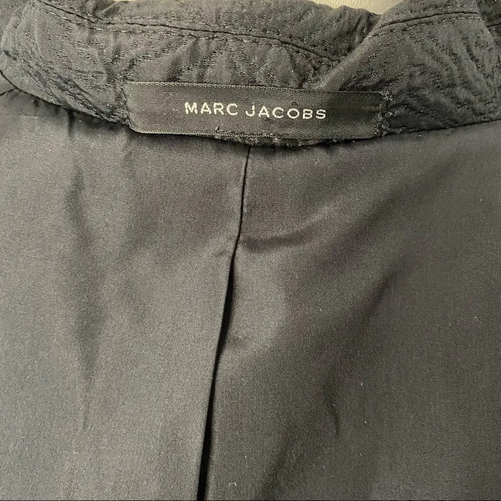 Marc Jacobs Black Textured Silk Blend Coat Snap Front Long Jacket Small - Image 6