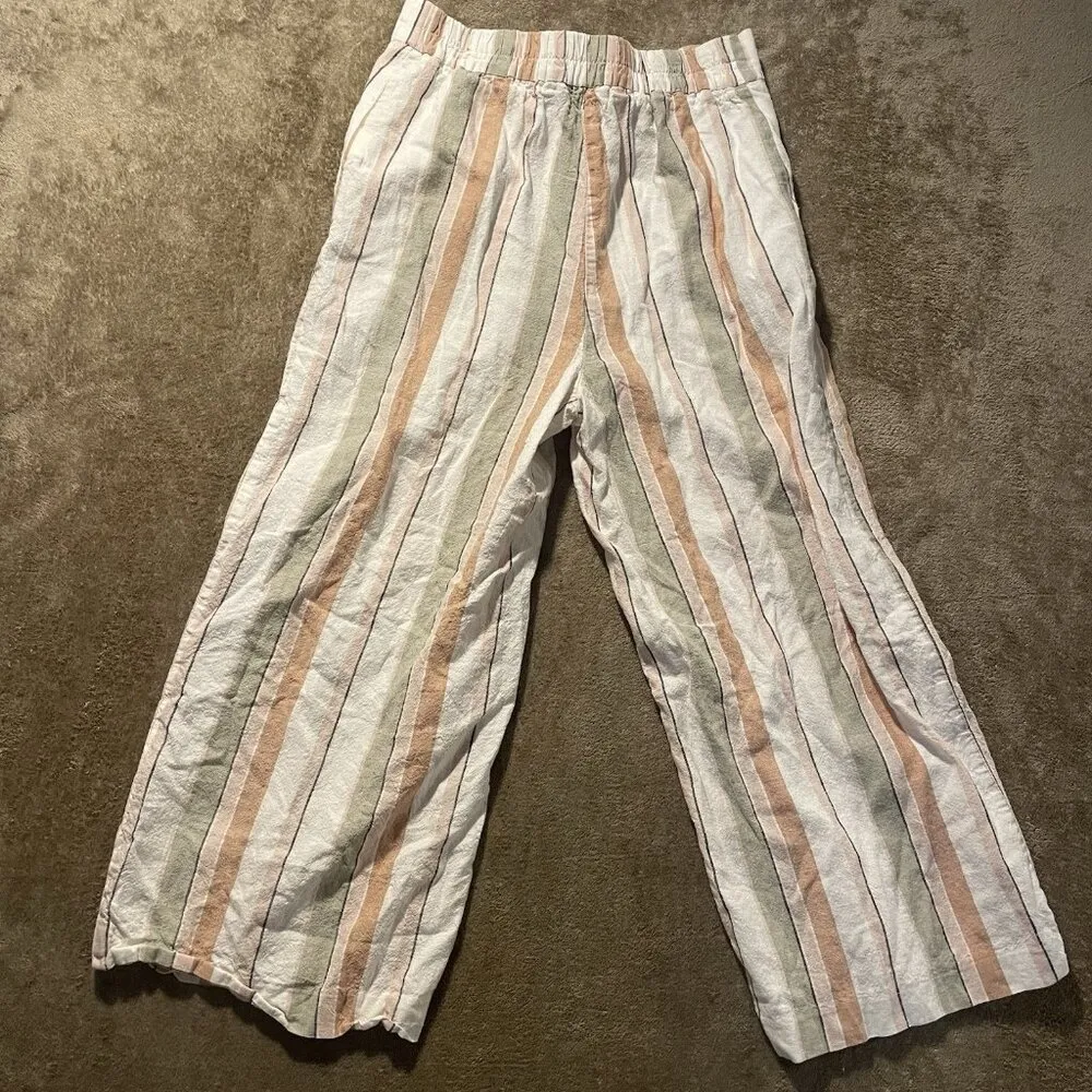 Rachel Zoe Pants Womens 6 Linen Pull On Striped Wide Leg Coastal Resort Belted - Image 4