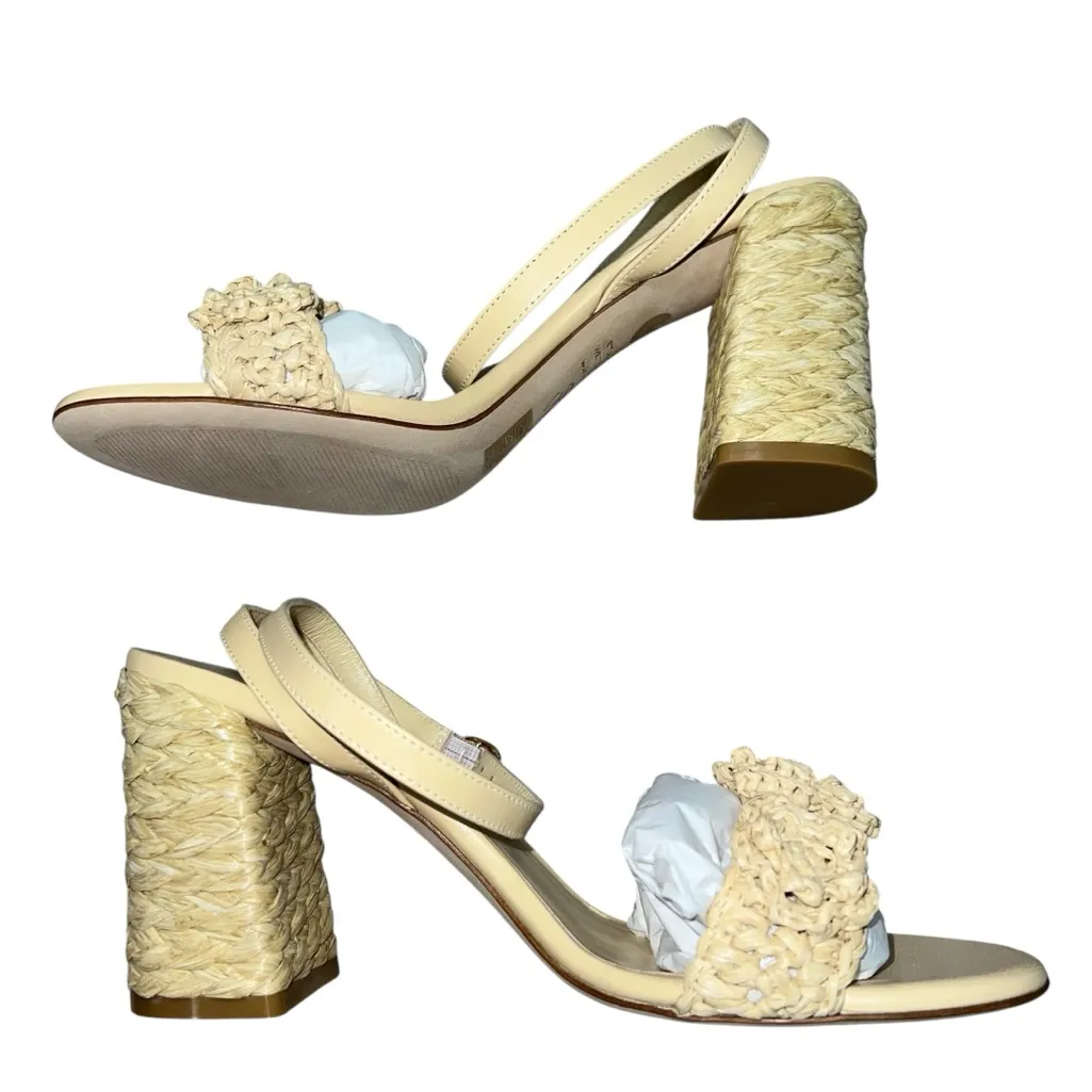 NEW NIB Stuart Weitzman Magnolia Block Heel Sandals 85mm Natural Tonal Raffia - Image 6
