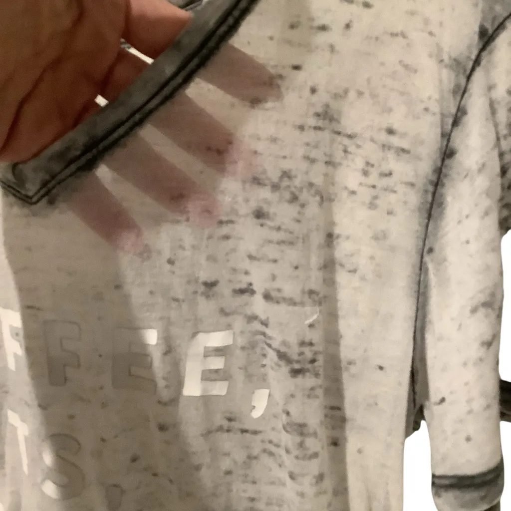 Women’s Distressed Gray Graphic High Low V Neck shirt COFFEE PETS PEACE & QUIET. - Image 7