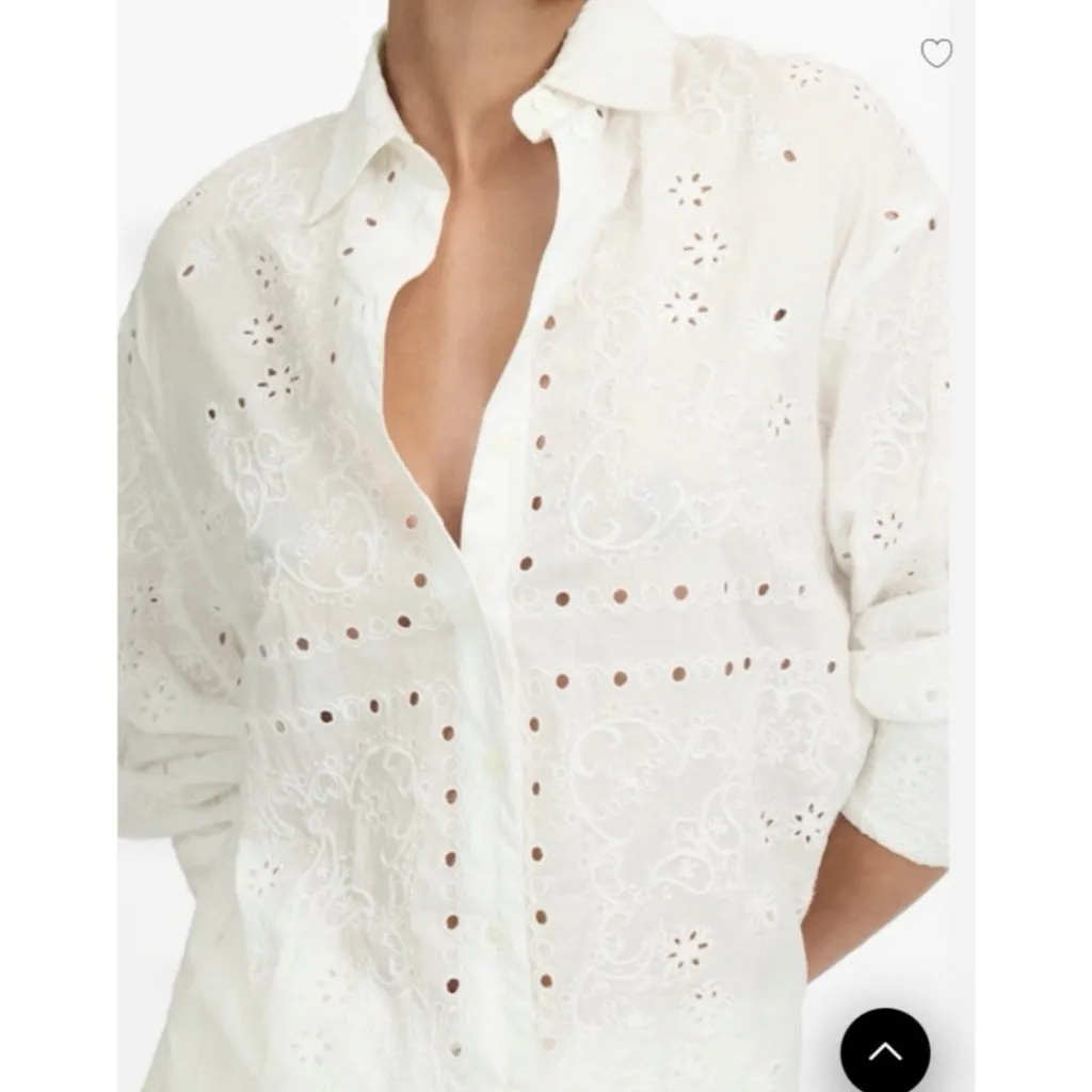Madewell $148 Embroidered Oversized Button-Up Shirt Blouse White Size S #NU457 - Image 5
