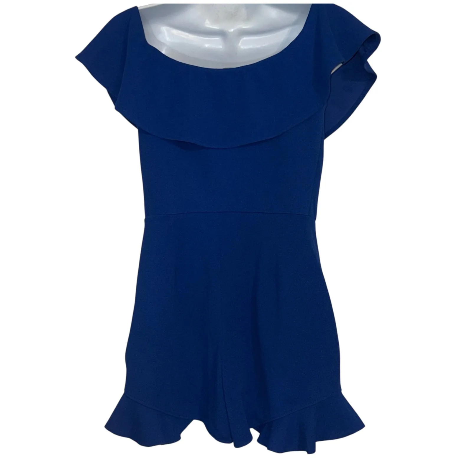 BEBE Royal Blue On/Off The Shoulder Ruffle Romper NWOT Size Small - Image 4