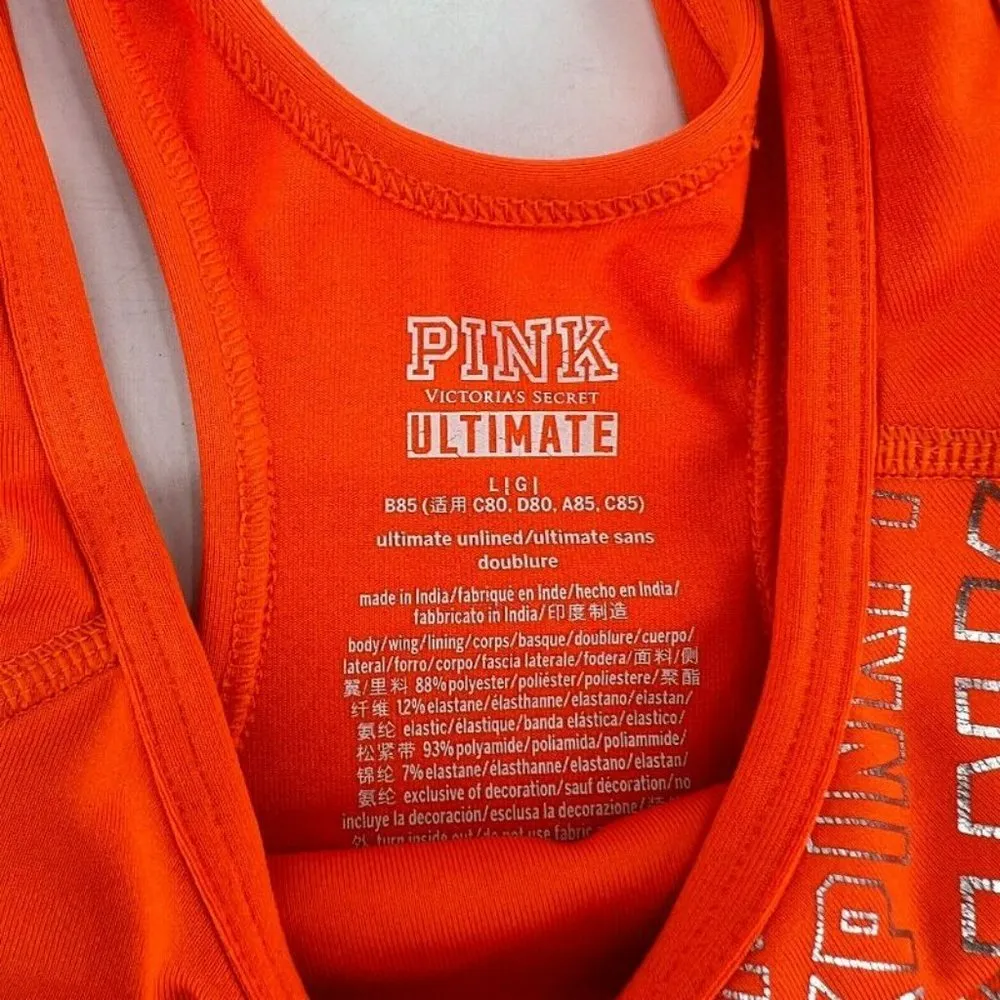 Pink by Victoria's Secret VS Ultimate Orange Gold Logo Sports Bra Women's Size L - Image 3