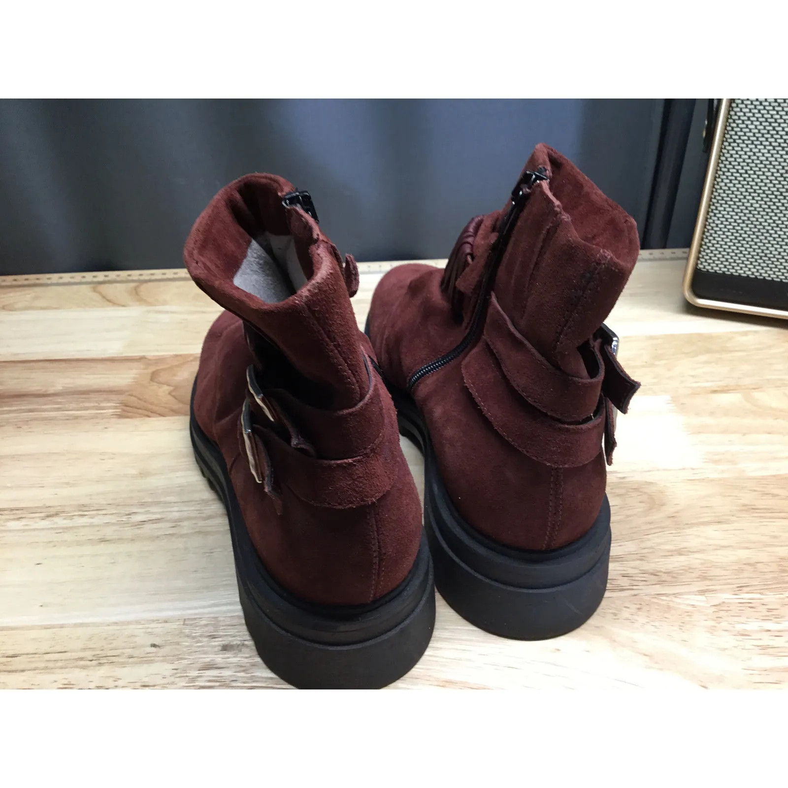 Miz Mooz Finley Women's 11.5 Maroon Suede Side Zip Classic Round Toe Ankle Boots - Image 5