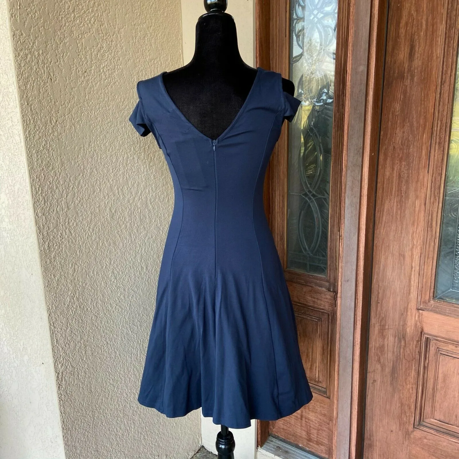 InsNova Womens‎ Dress M Cold Shoulder Navy Blue Cocktail Party Skater Solid NEW Size M - Image 5