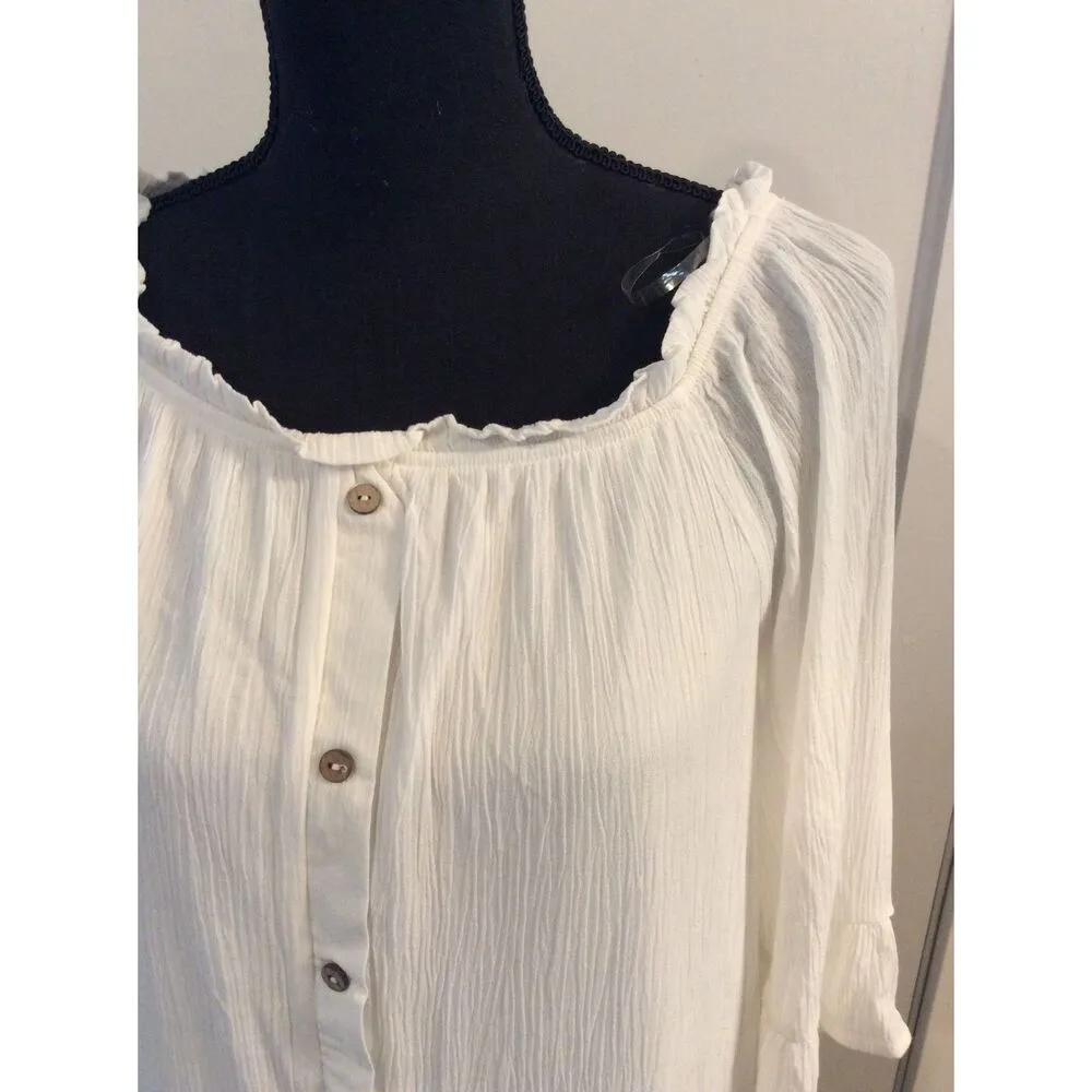 NAIF NWOT S womens white faux button front dress summer spring 3/4 sleeves - Image 2