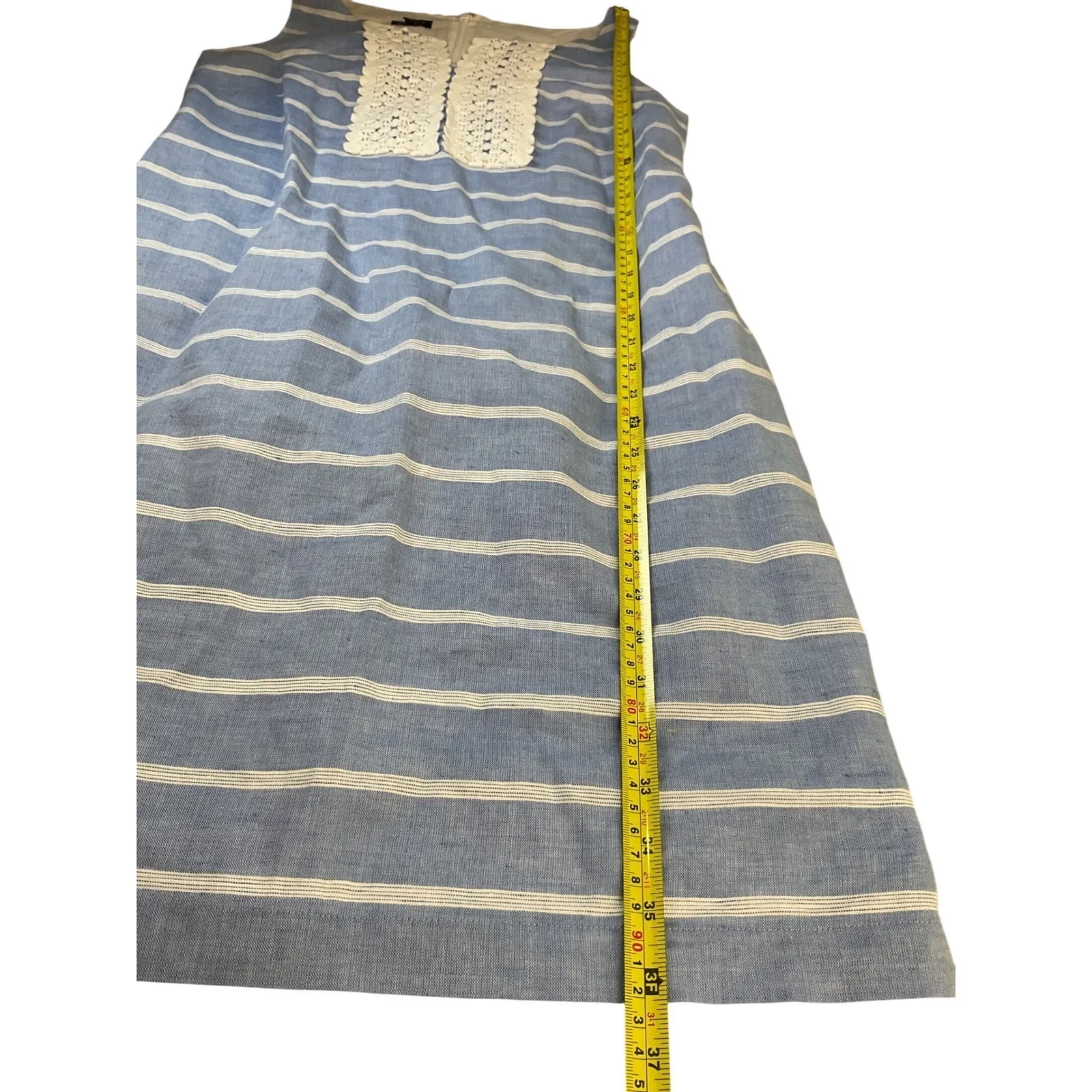 Striped Blue Dress‎ w Crochet Detail Sleeveless Casual Summer - Image 9