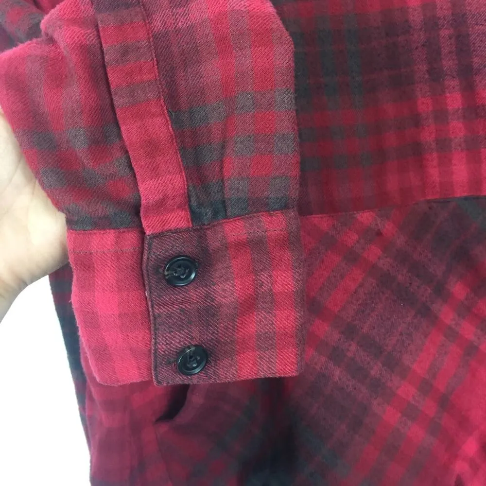 Urban Outfitters Alex Red Flannel Shirt Sweater Size XS Popover Hooded Oversized - Image 11