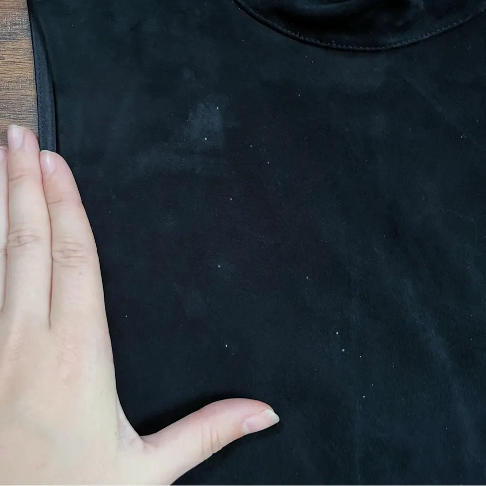 Theory • Eulia Dress black paneled lamb leather suede mock neck ponte knit - Image 7