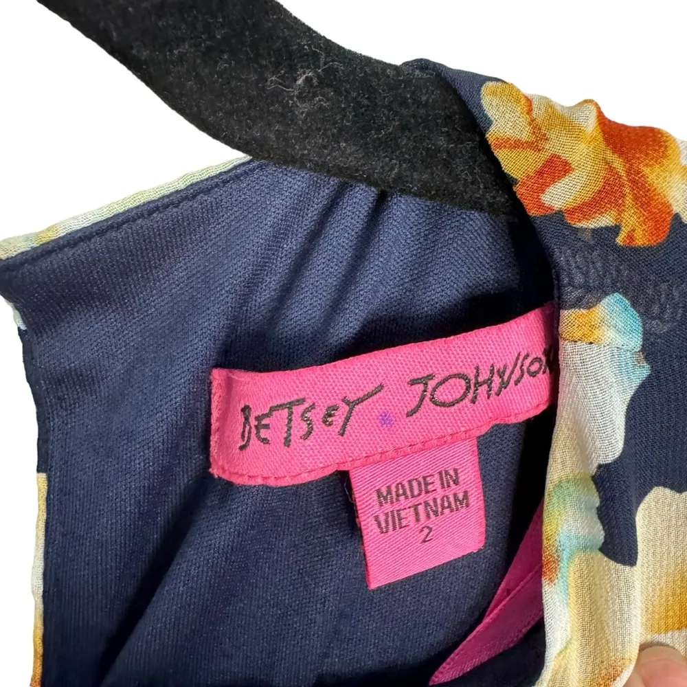 Betsey Johnson Navy Floral Back Tie Fit and Flare Dress - Image 3