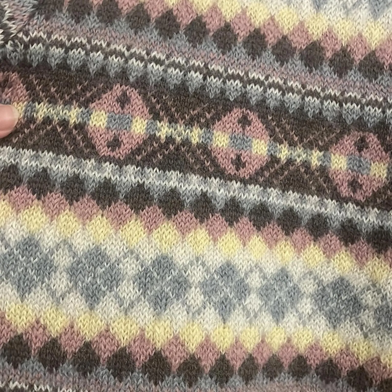 Vintage Tally Ho Nordic Faire Isle Printed Pastel 100% Wool Sweater Nordic Brown Size M - Image 4