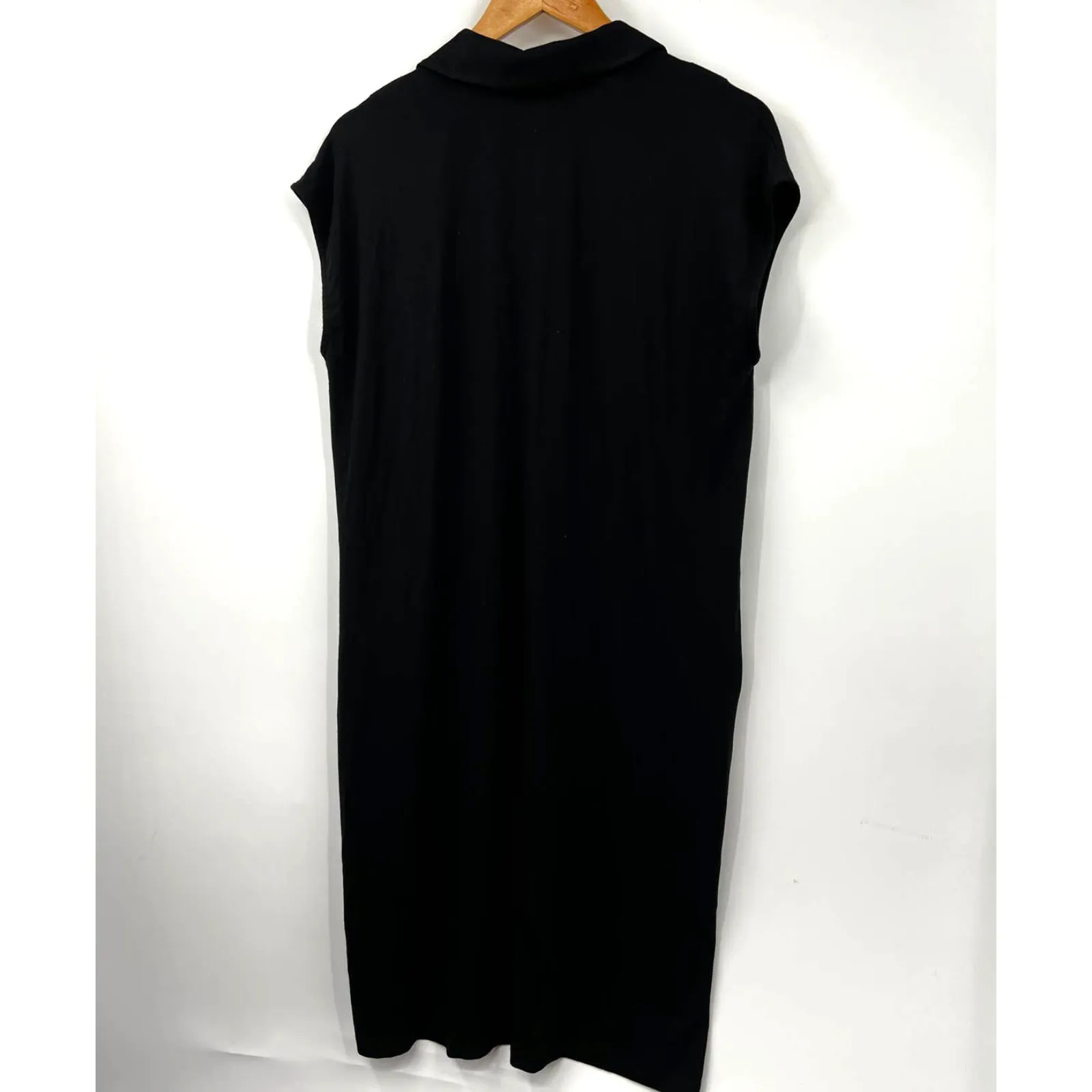 Eileen Fisher‎ Women's Sleeveless Polo Dress Stretch Solid Black Size X-Small - Image 7