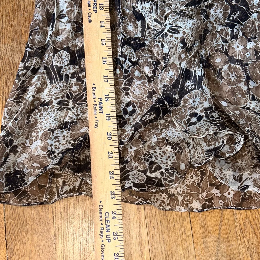 Theory Floral Sheer Blouse - Brown and Black Ruffles size M whimsigoth Button Up - Image 8