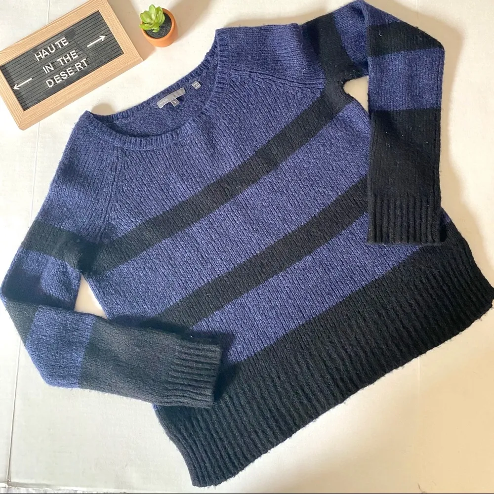 Vince navy and black wool cashmere silk striped sweater long sleeve S - Image 10