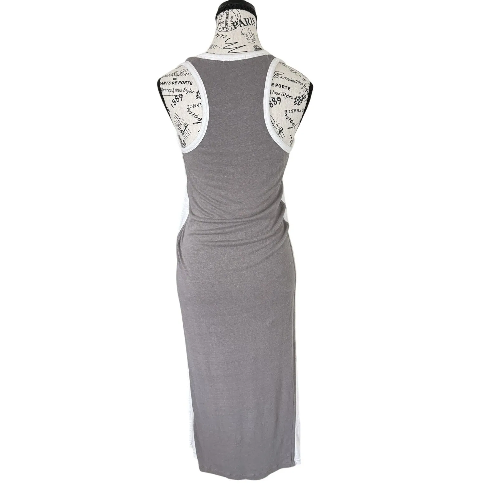 Gray Cream Bodycon Maxi Dress Women's XS Cotton Sleeveless Stretch Casual Chic - Image 3