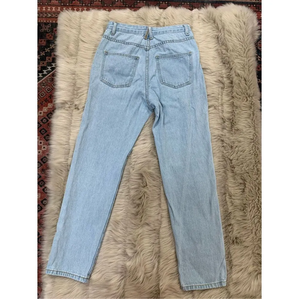 Fall in Line Mom Jeans sz 4 Blue High Rise Button Fly Rigid Denim - Image 2