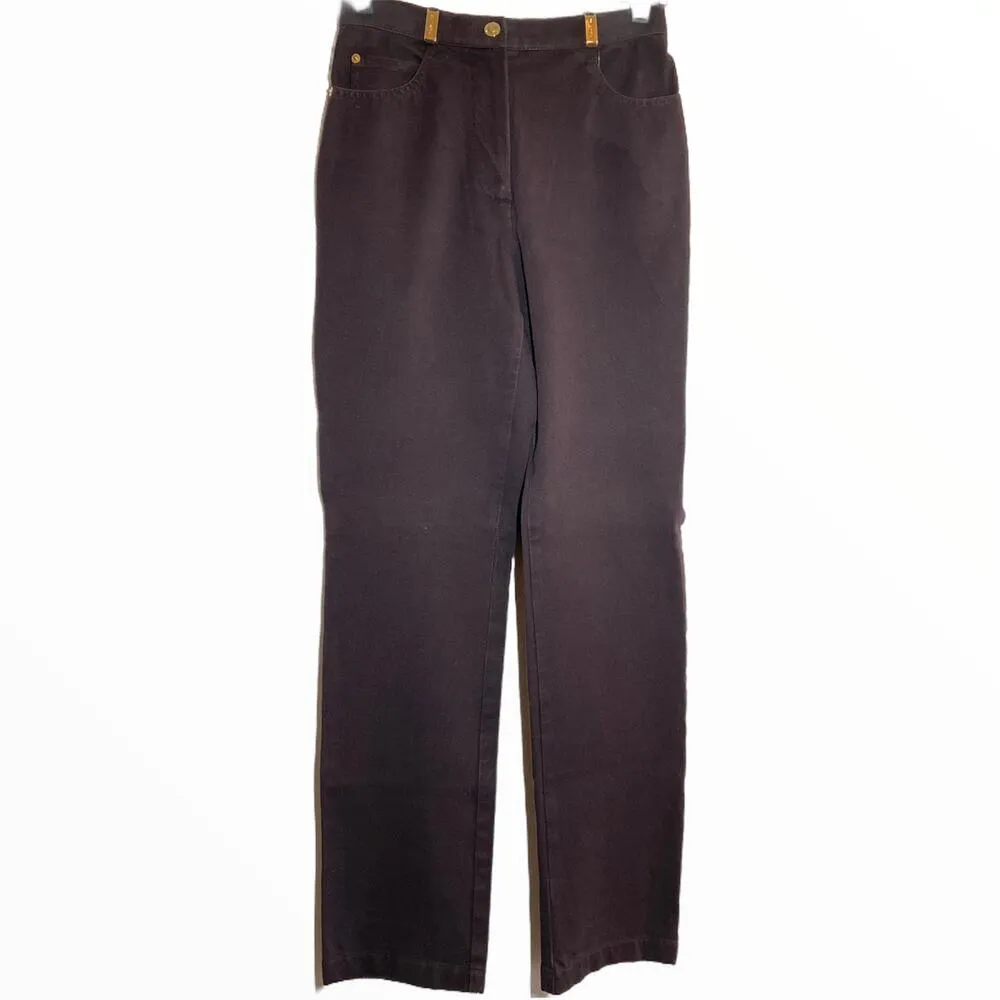 St. John Sport by Marie Gray Straight Jeans Brown High Waist Gold Loops 2 - Image 2