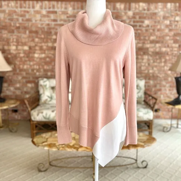 Calvin Klein Sweater Tunic Cowl Neck Color block Asymmetrical M Cozy Casual Soft - Image 3