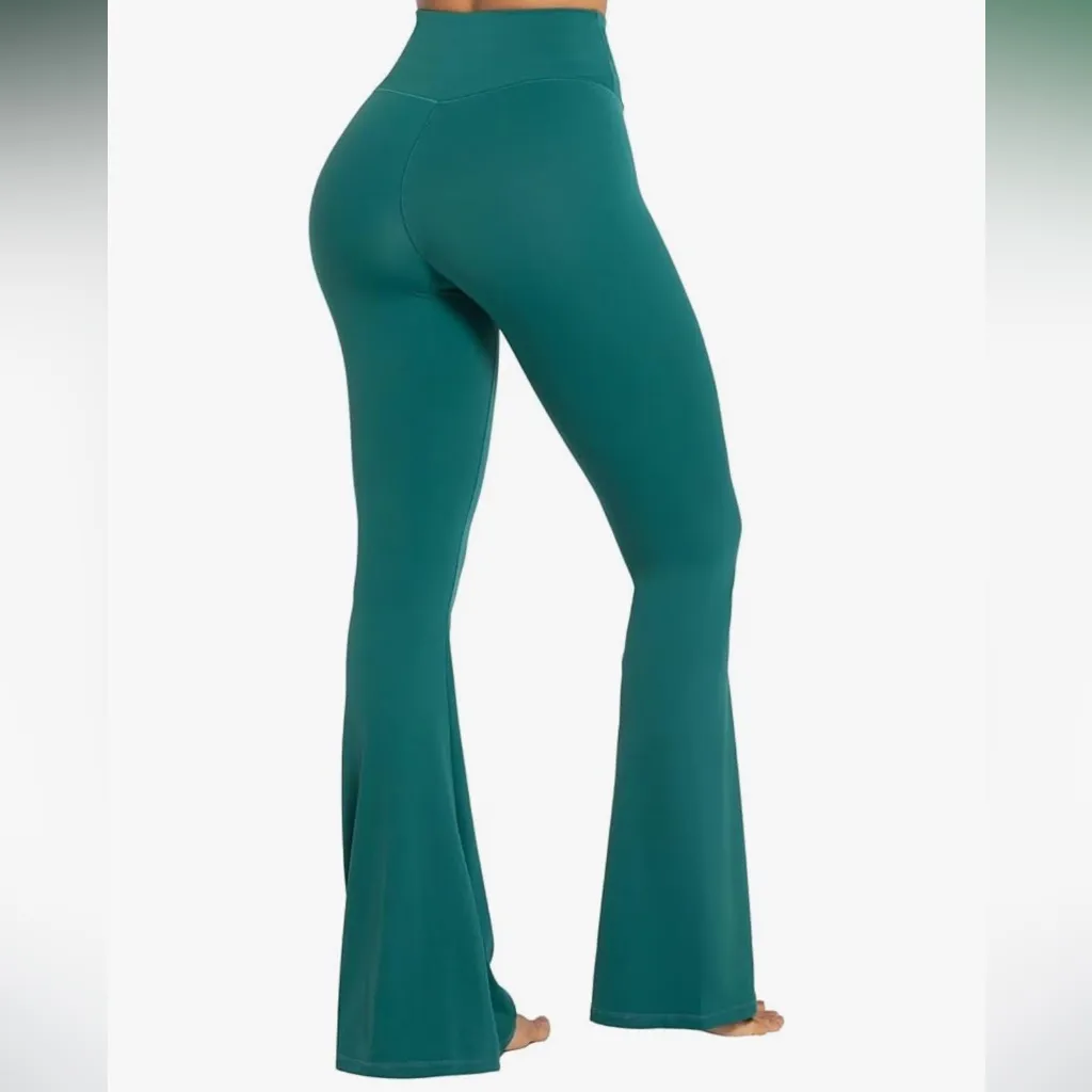 Sunzel Flare Crossover Turquoise Blue Yoga Pants with Tummy Control Size Medium - Image 5